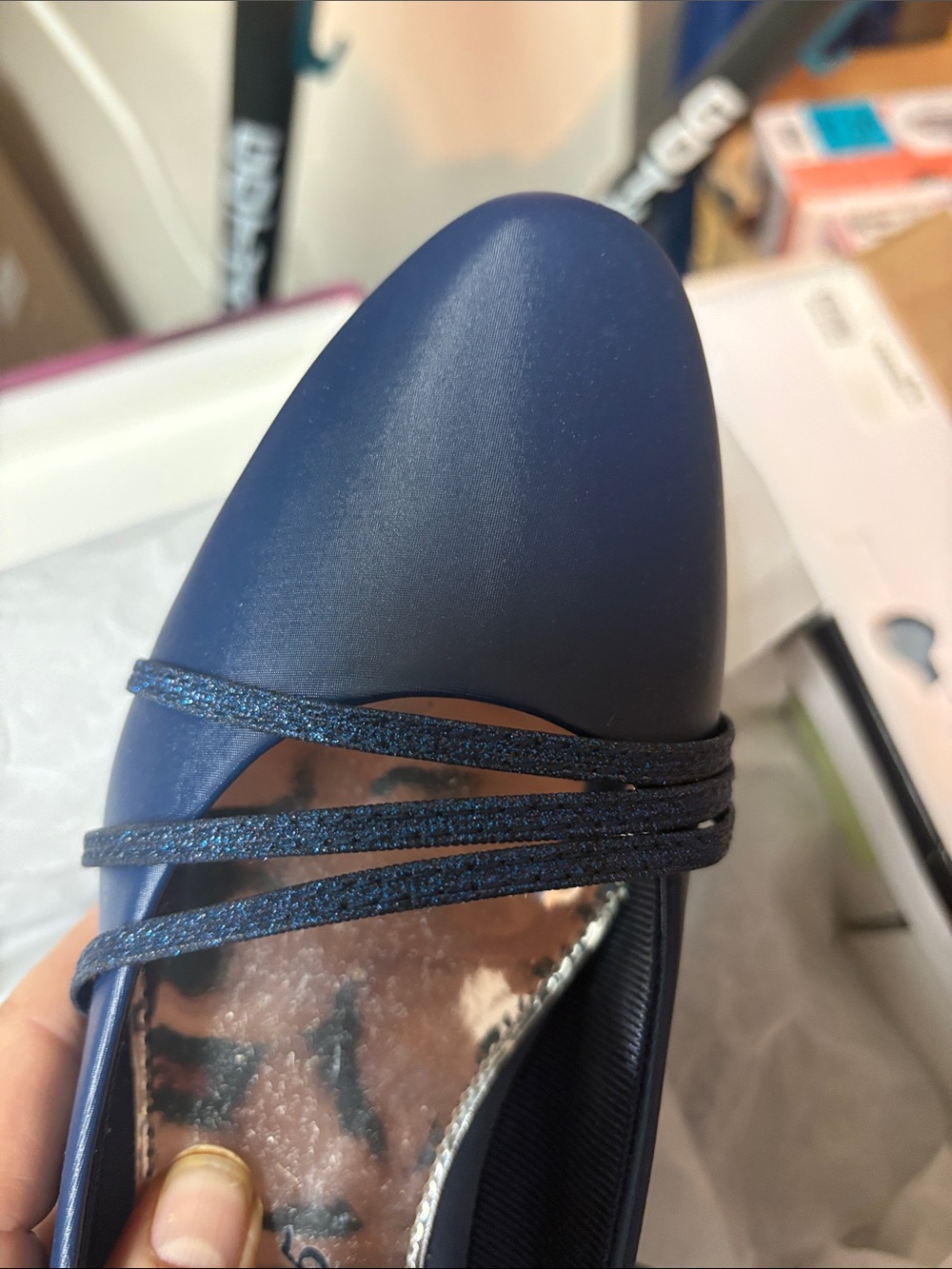 easy street Deep Blue Mid-Heel Pumps with Toe Strap - Picture 5 of 5